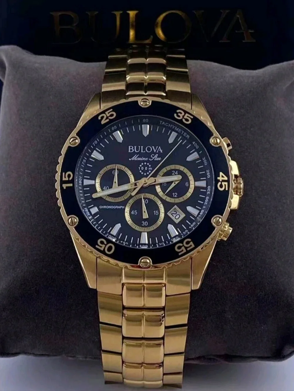 Bulova Marine Star Gold/Black Tone Chronograph Watch 98B406